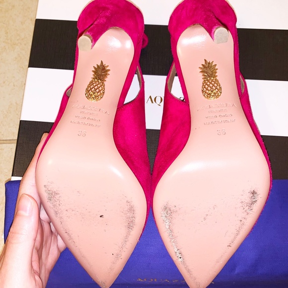 Aquazzura Pink Suede Pointed Toe Tie Pumps - Picture 8 of 8